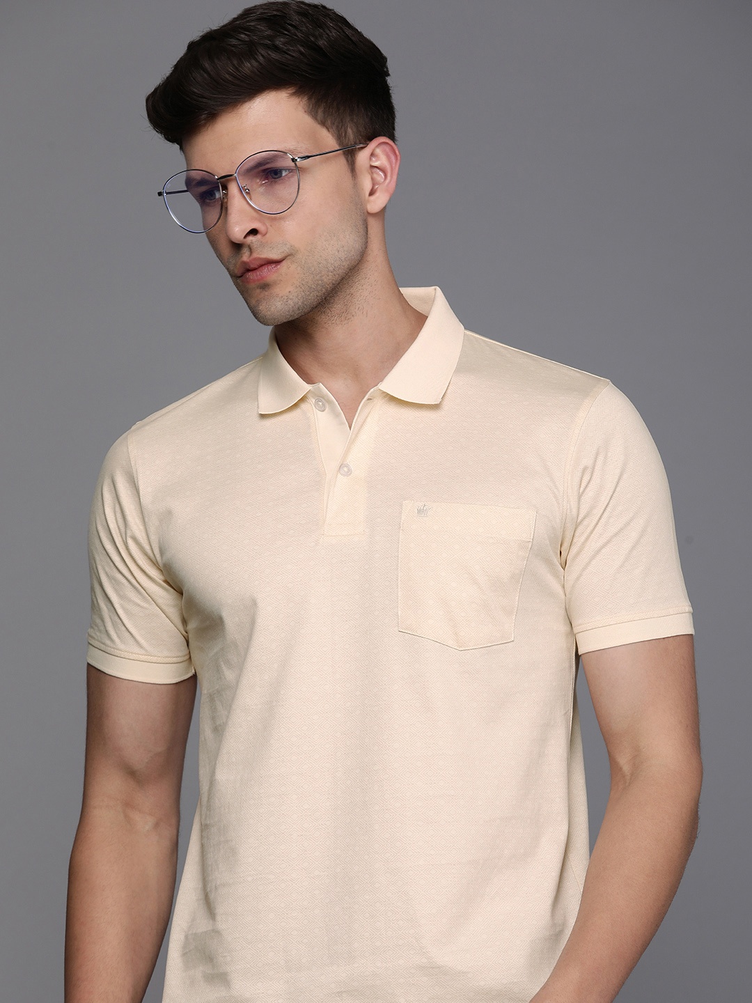 

Louis Philippe Men Polo Collar Pure Cotton T-shirt, Cream