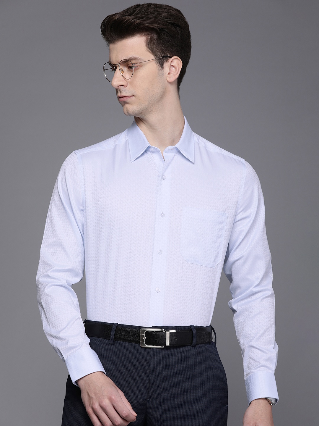 

Louis Philippe Pure Cotton Self Design Classic Formal Shirt, Blue