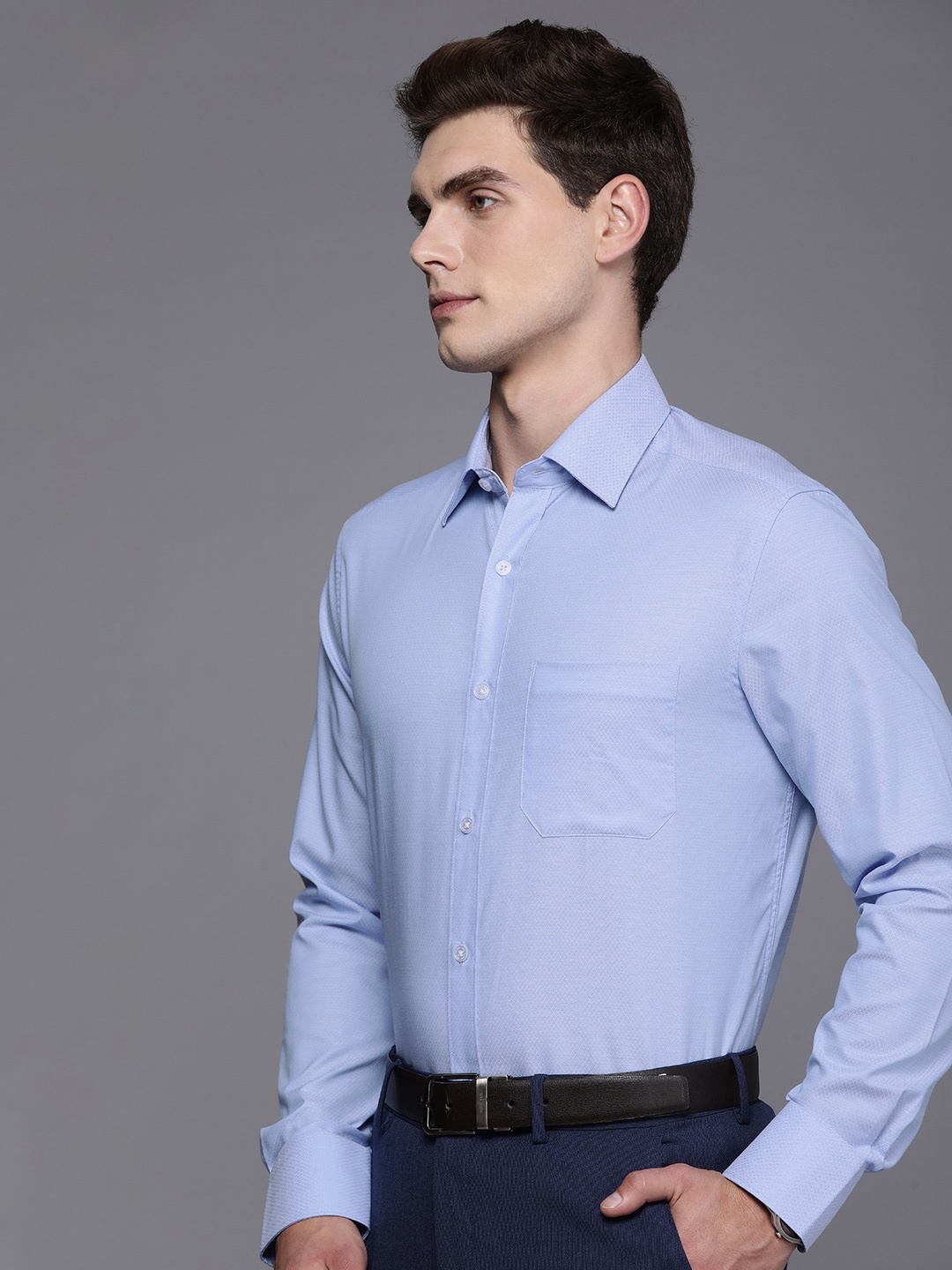 

Louis Philippe Men Textured Pure Cotton Classic Fit Opaque Formal Shirt, Blue