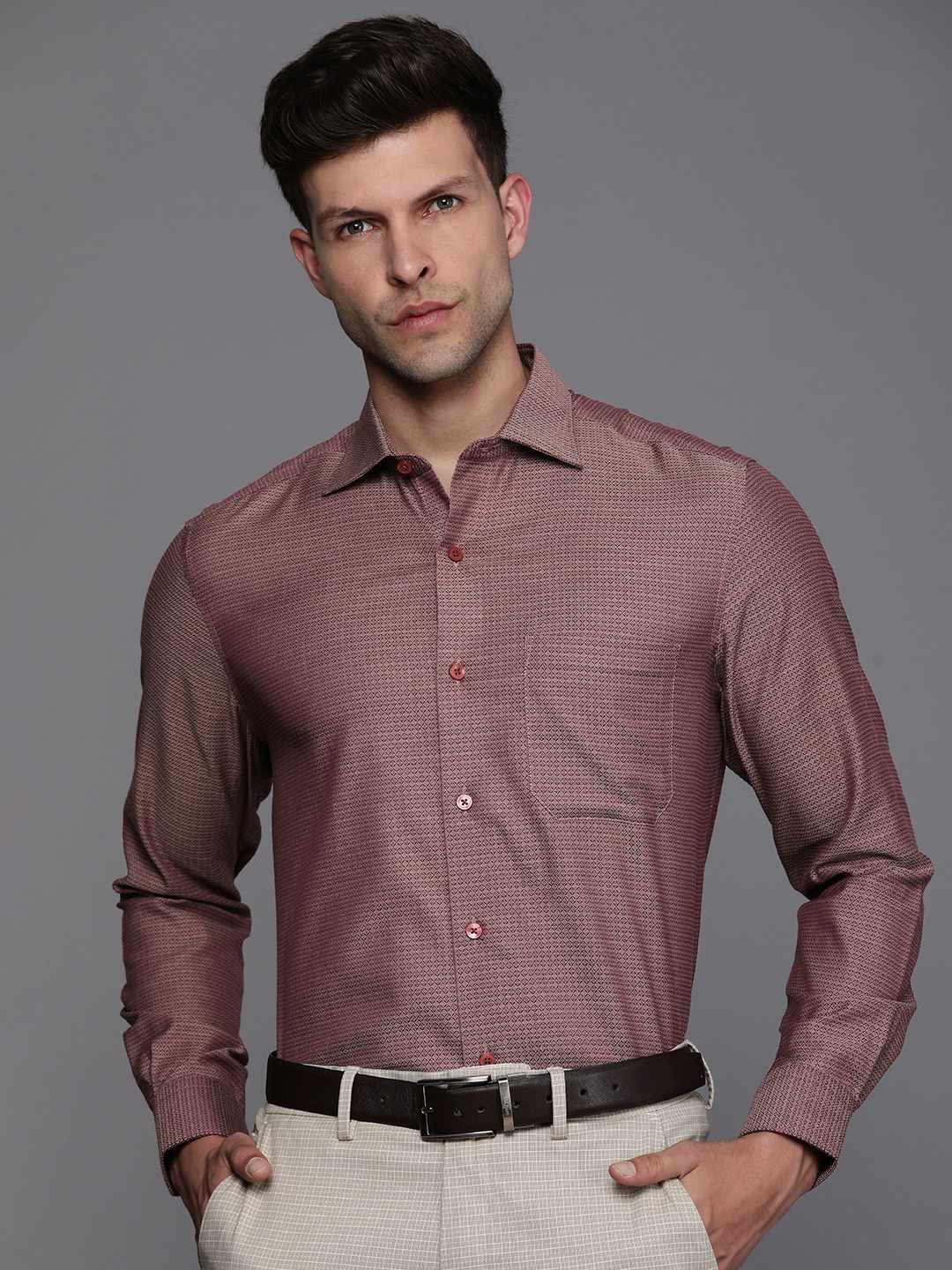 

Louis Philippe Gods & Kings Textured Classic Giza Cotton Formal Shirt, Purple