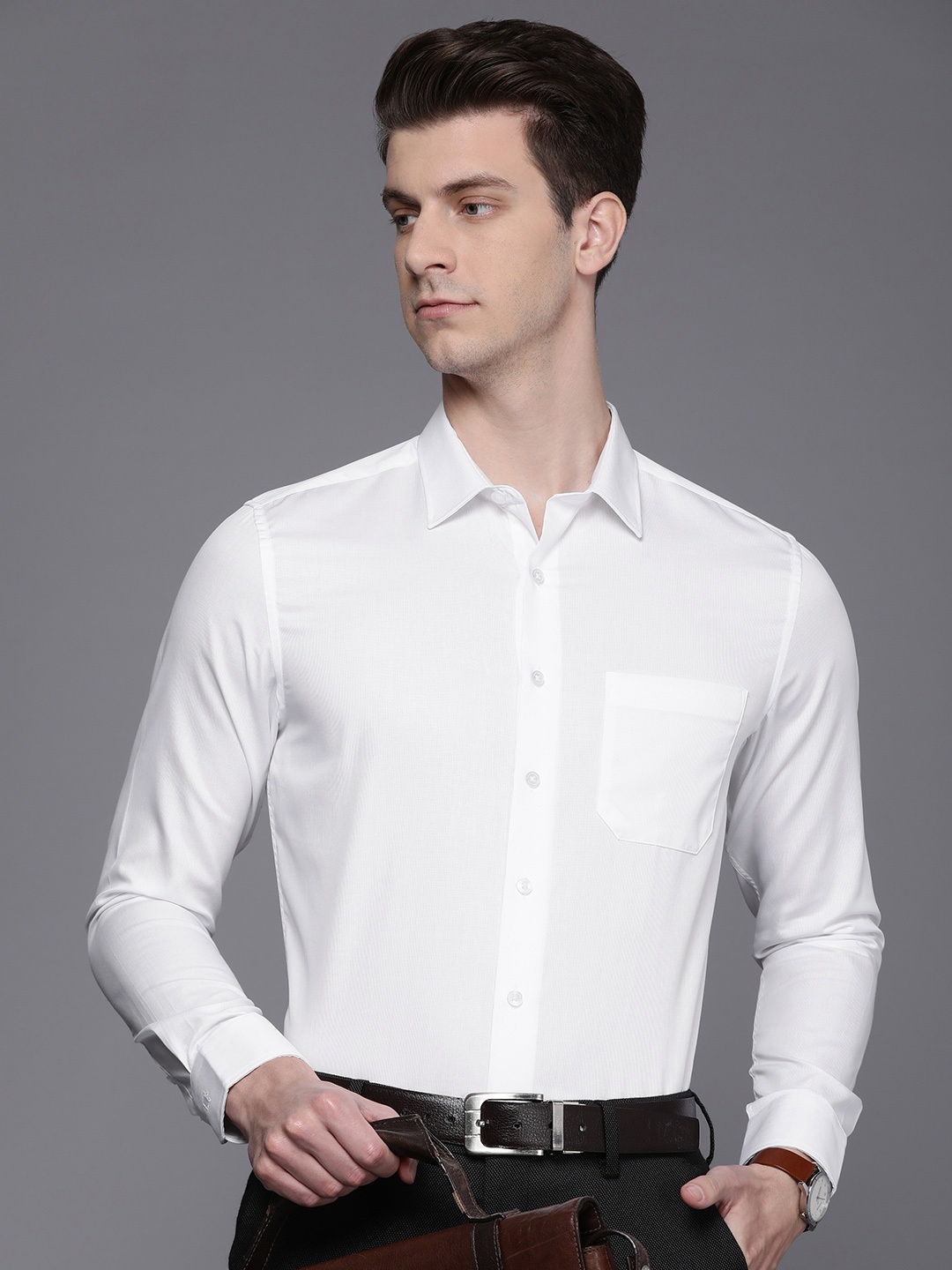 

Louis Philippe Textured Slim Fit Pure Cotton Formal Shirt, White
