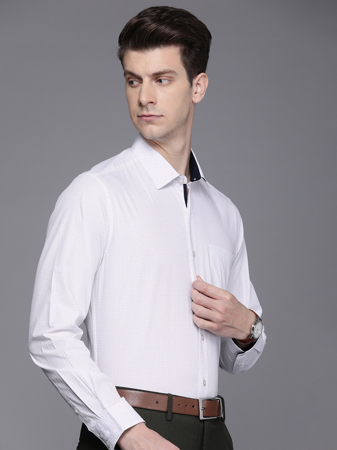 

Louis Philippe Milano Slim Fit Self-Design Checked Pure Cotton Formal Shirt, Blue