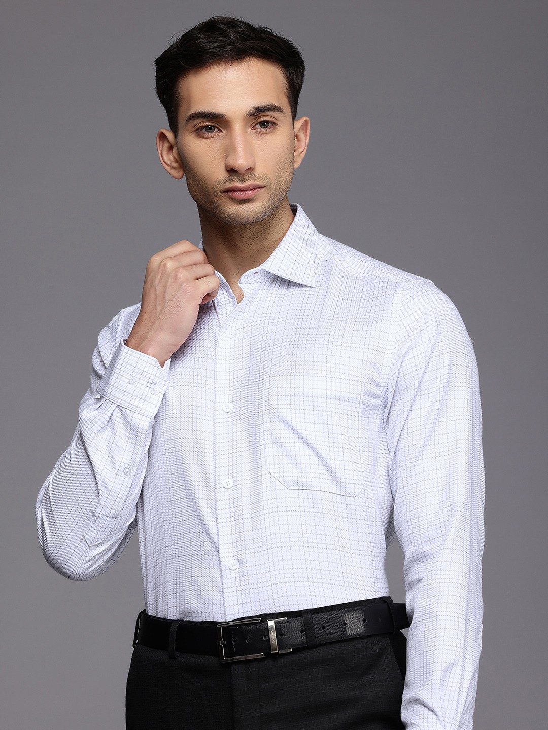 

Louis Philippe Classic Checked Pure Cotton Formal Shirt, White
