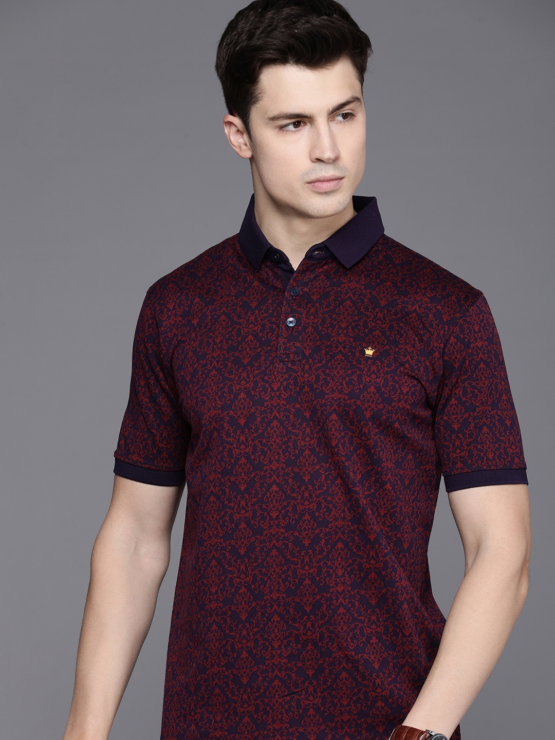 

Louis Philippe Printed Polo Collar Pure Cotton T-shirt, Violet