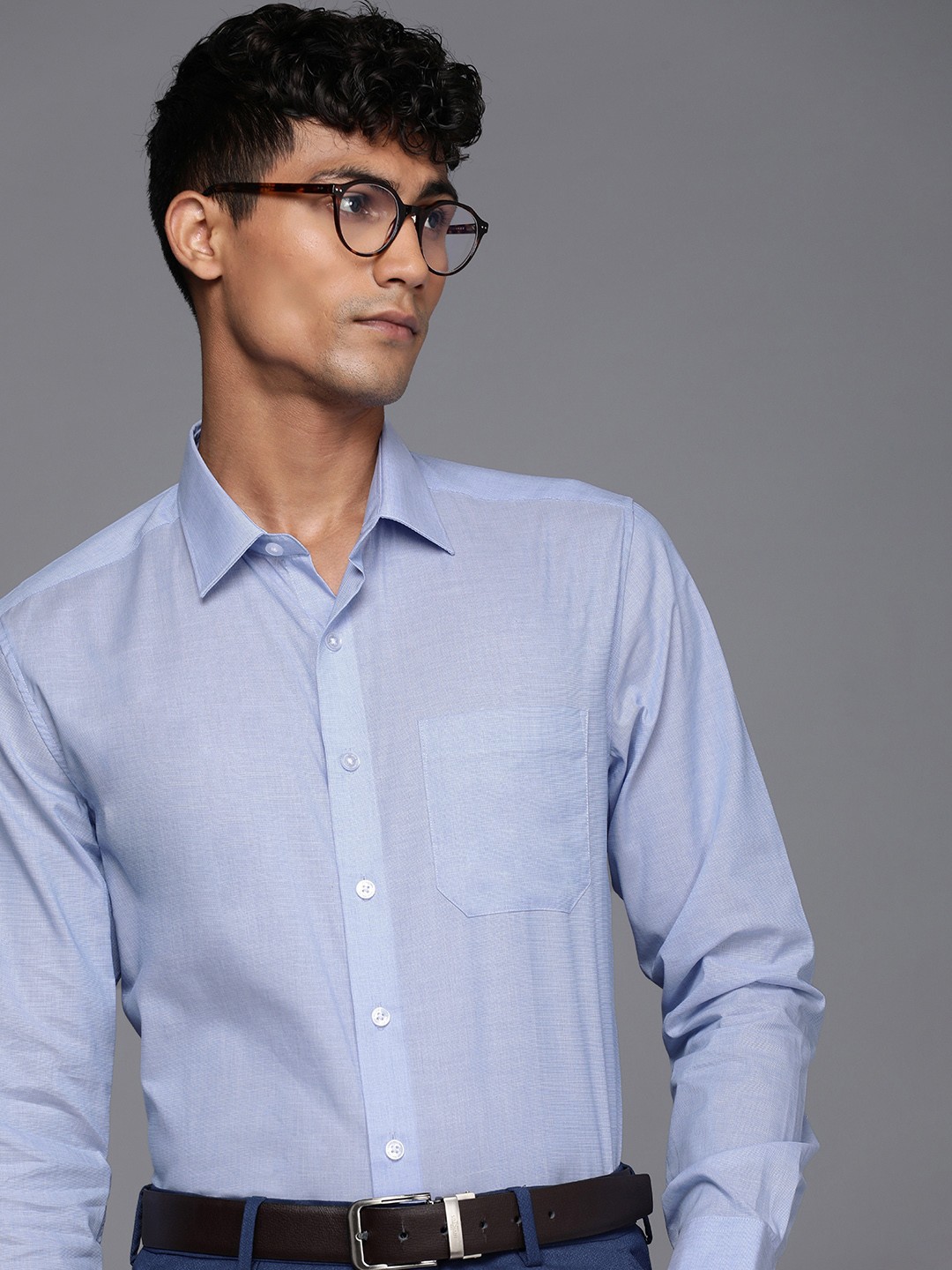 

Louis Philippe Men Slim Fit Pure Cotton Formal Shirt, Blue