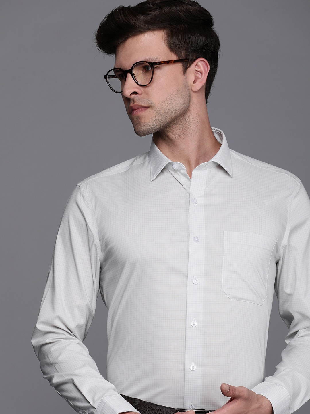 

Louis Philippe Slim Fit Micro Checks Formal Shirt, Grey