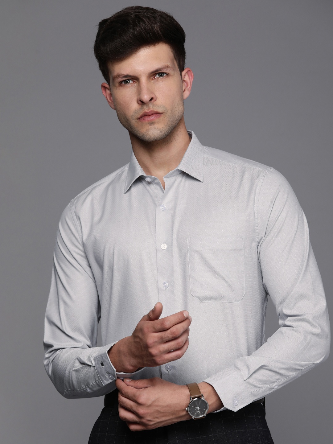 

Louis Philippe Textured Slim Fit Cotton Formal Shirt, Grey