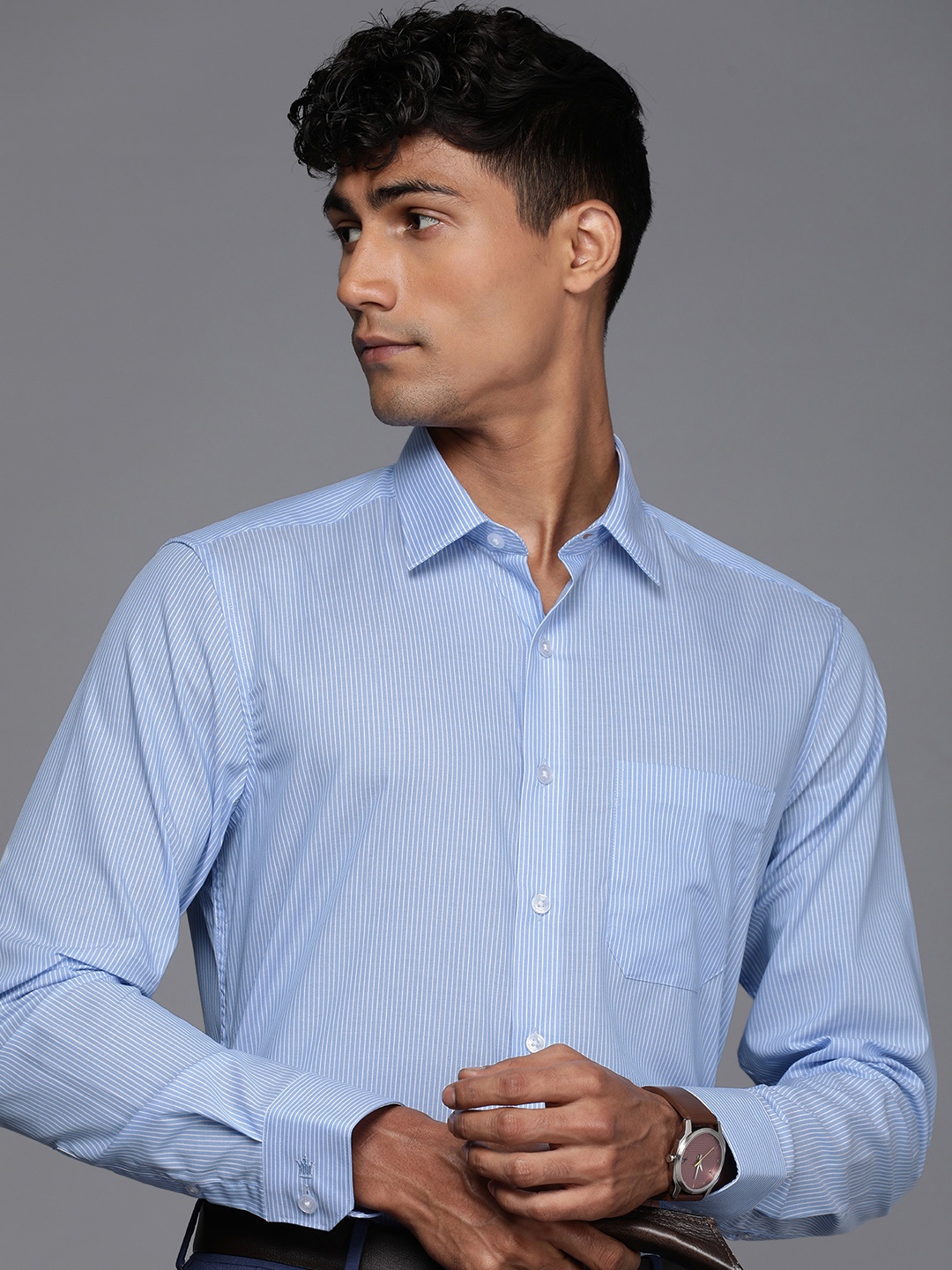 

Louis Philippe Slim Fit Pure Cotton Striped Formal Shirt, Blue