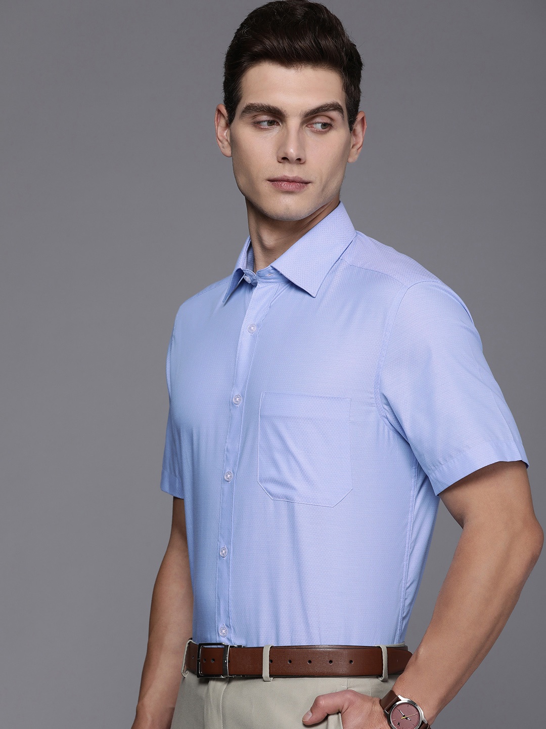 

Louis Philippe Pure Cotton Self Design Textured Formal Shirt, Blue