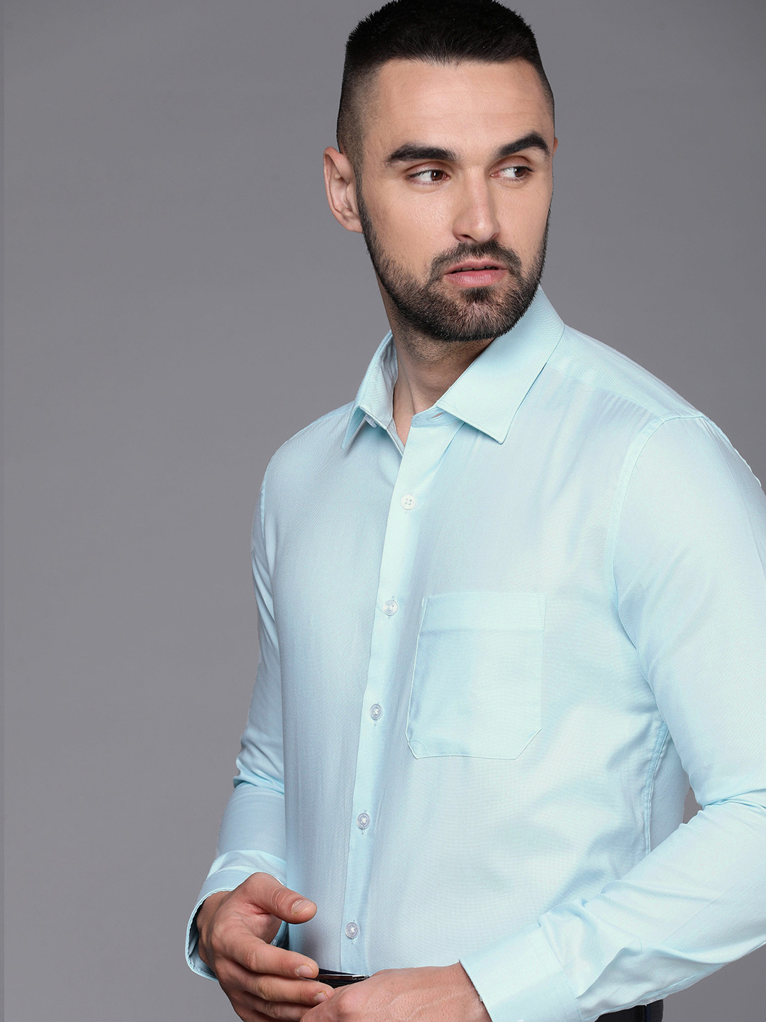 

Louis Philippe Men Slim Fit Pure Cotton Formal Shirt, Blue