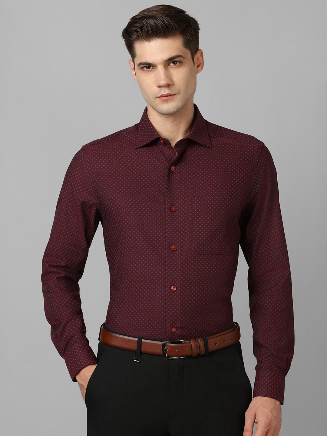 

Louis Philippe Pure Cotton Classic Floral Opaque Printed Formal Shirt, Burgundy