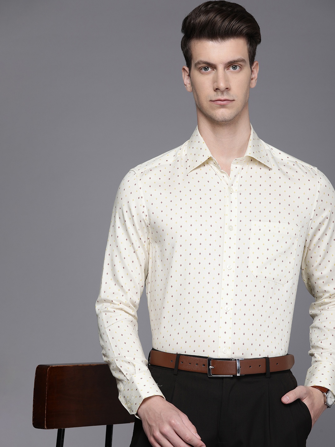 

Louis Philippe Classic Textured Pure Cotton Formal Shirt, Cream
