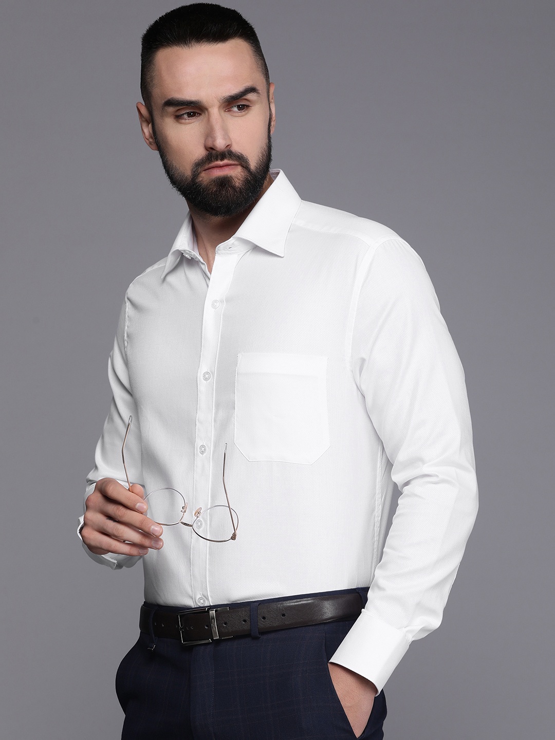 

Louis Philippe Self Design Classic Fit Pure Cotton Formal Shirt, White