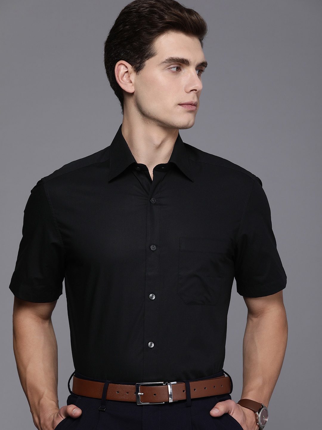 

Louis Philippe Men Classic Pure Cotton Formal Shirt, Black