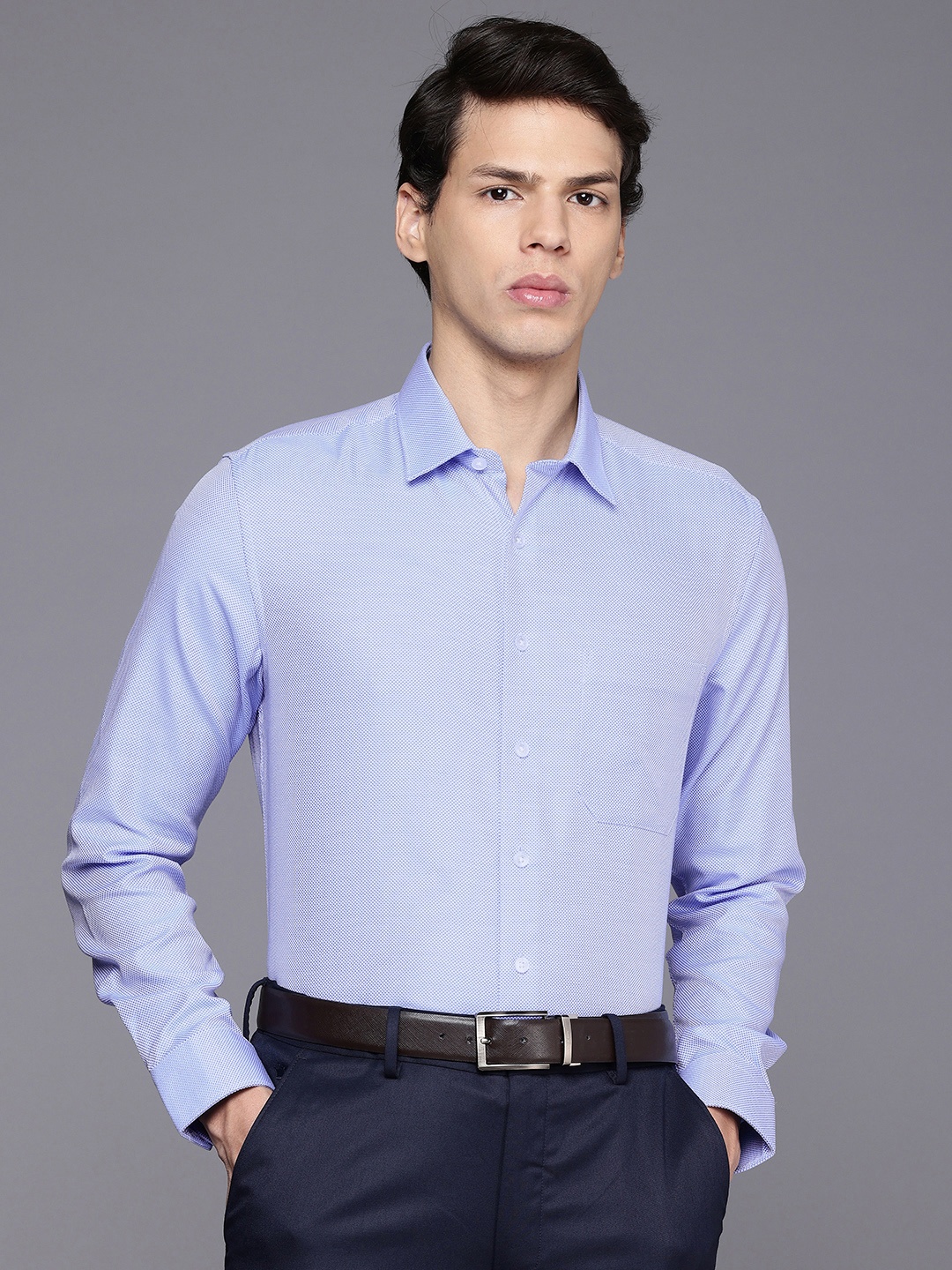 

Louis Philippe Slim Fit Textured Pure Cotton Formal Shirt, Blue