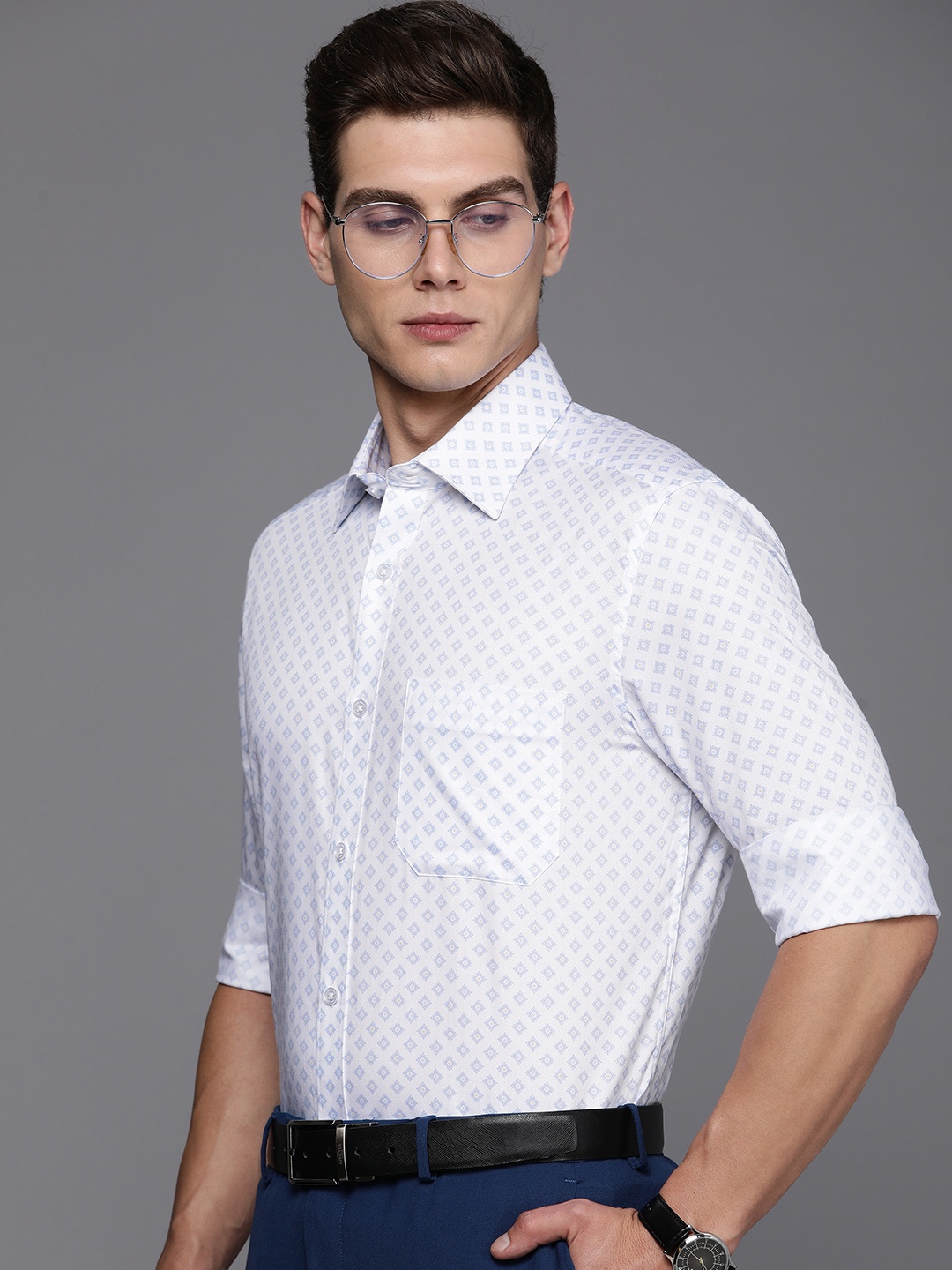 

Louis Philippe Men Pure Cotton Classic Printed Formal Shirt, White