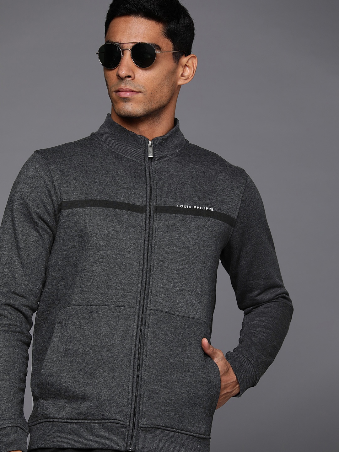 

Louis Philippe Front Open Sweatshirt, Charcoal