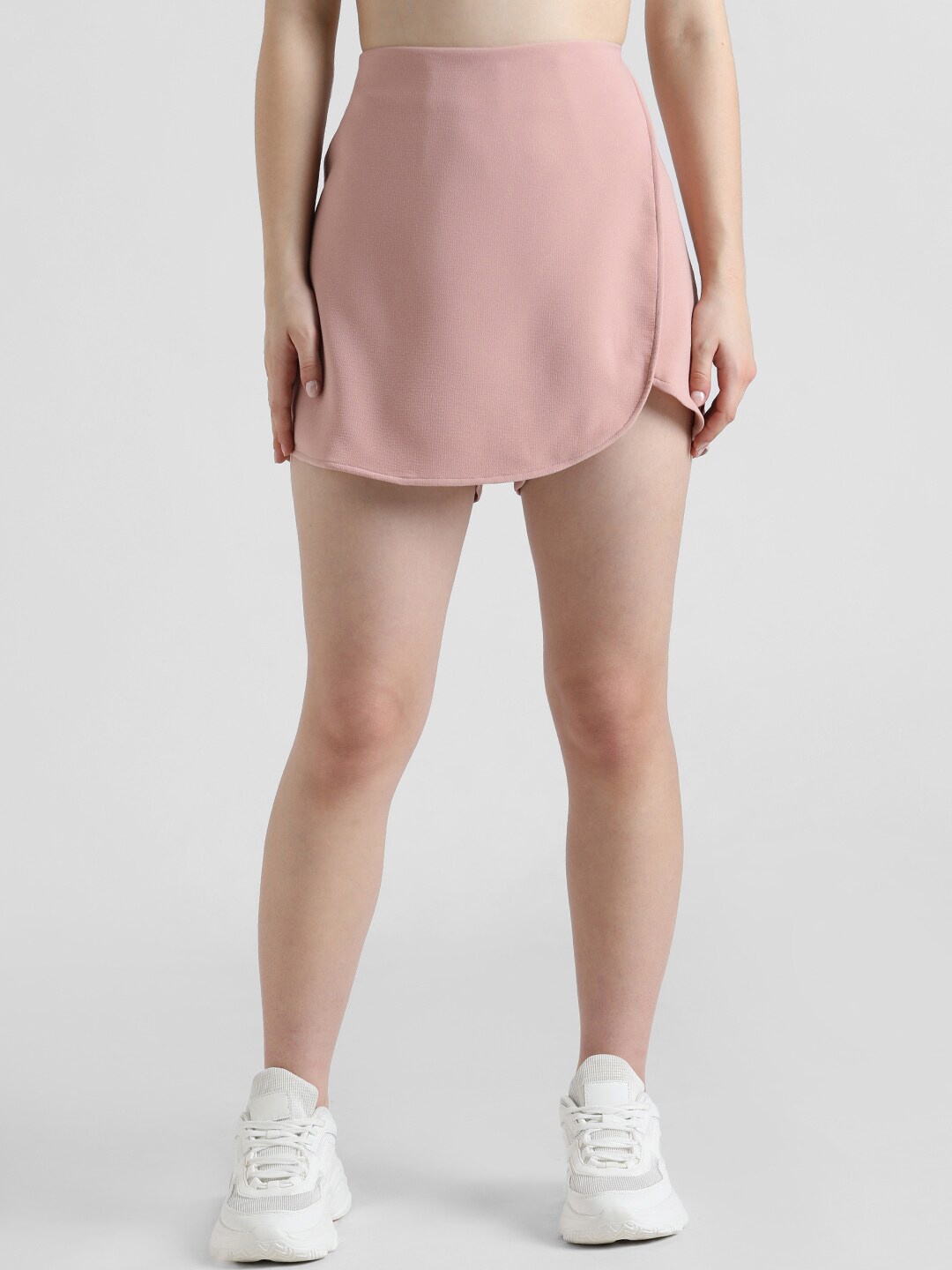 

ONLY High-Rise Asymmetric-Front Skorts, Peach