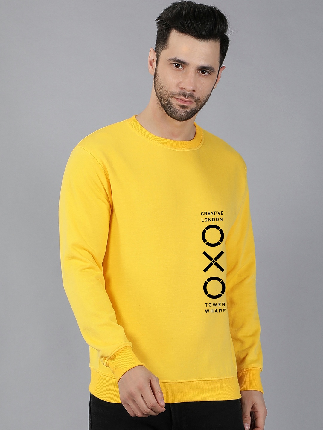 

Fashion And Youth Typography Printed Round Neck Pullover Sweatshirt, Yellow