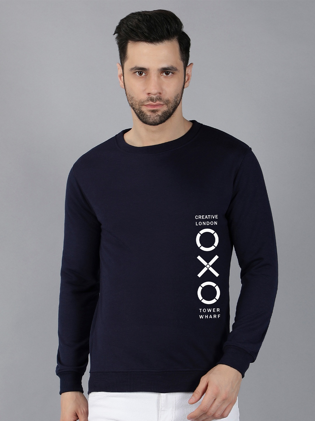 

Fashion And Youth Typography Printed Round Neck Fleece Pullover, Navy blue