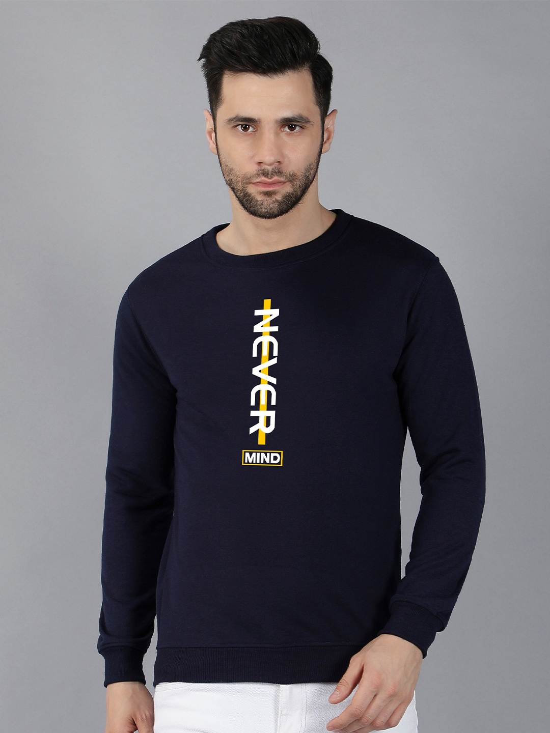 

Fashion And Youth Typography Printed Fleece Pullover Sweatshirt, Navy blue