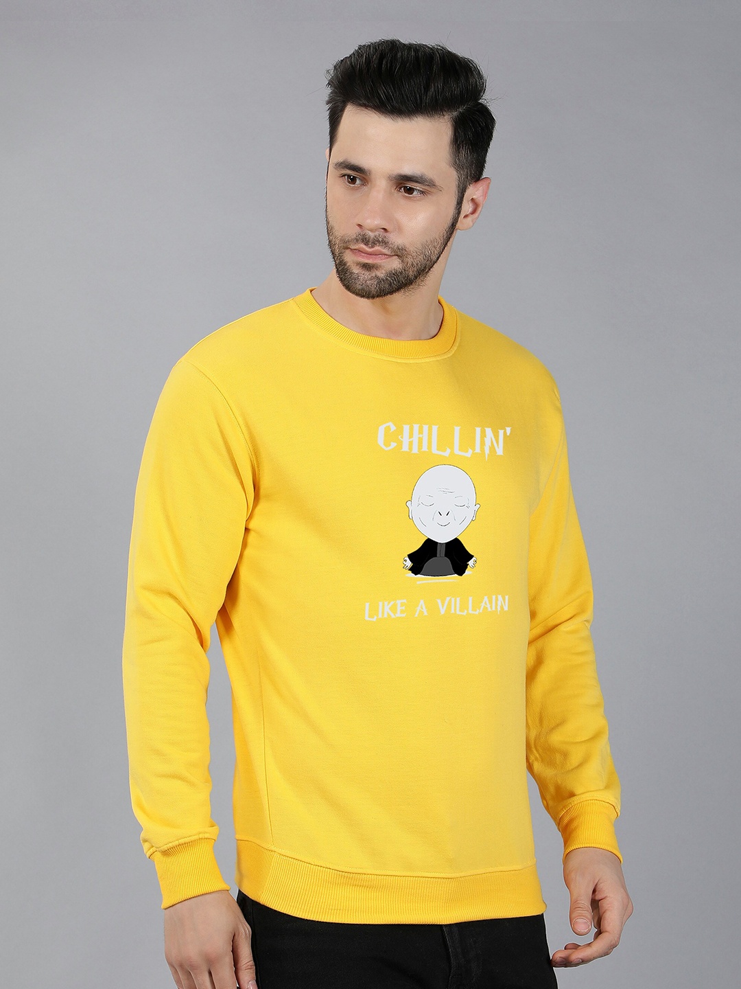 

Fashion And Youth Typography Printed Long Sleeves Fleece Pullover, Yellow
