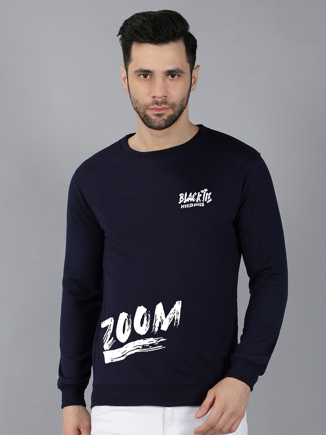 

Fashion And Youth Prined Round Neck Fleece Sweatshirt, Navy blue