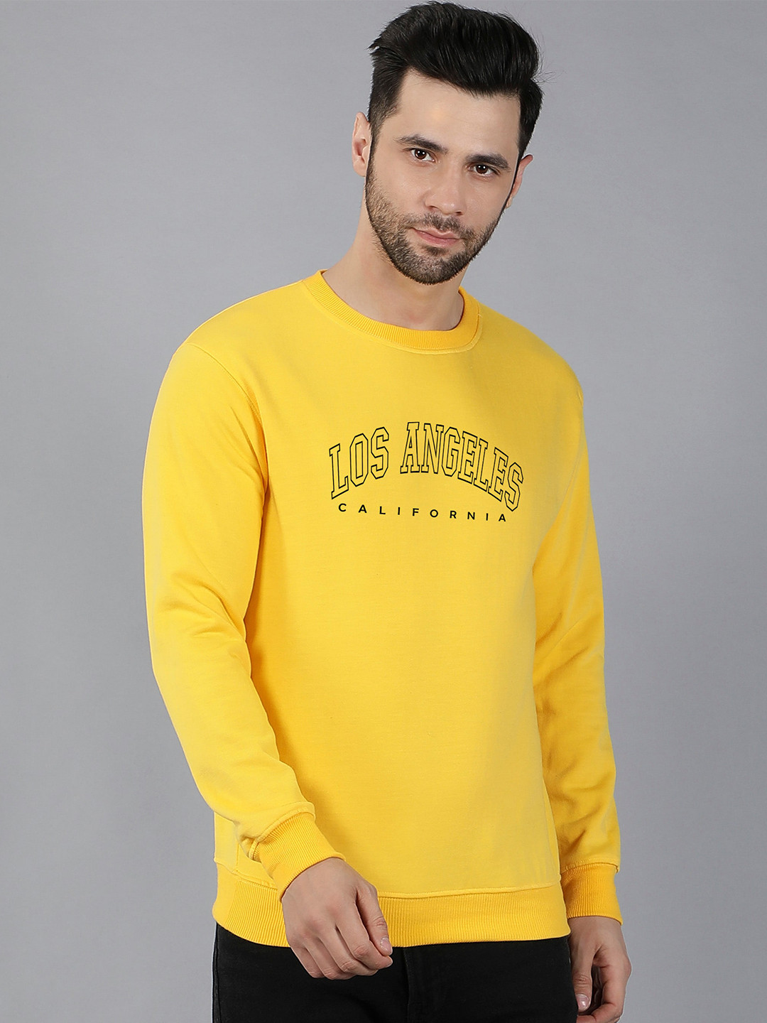 

Fashion And Youth Typography Printed Fleece Pullover Sweatshirt, Yellow