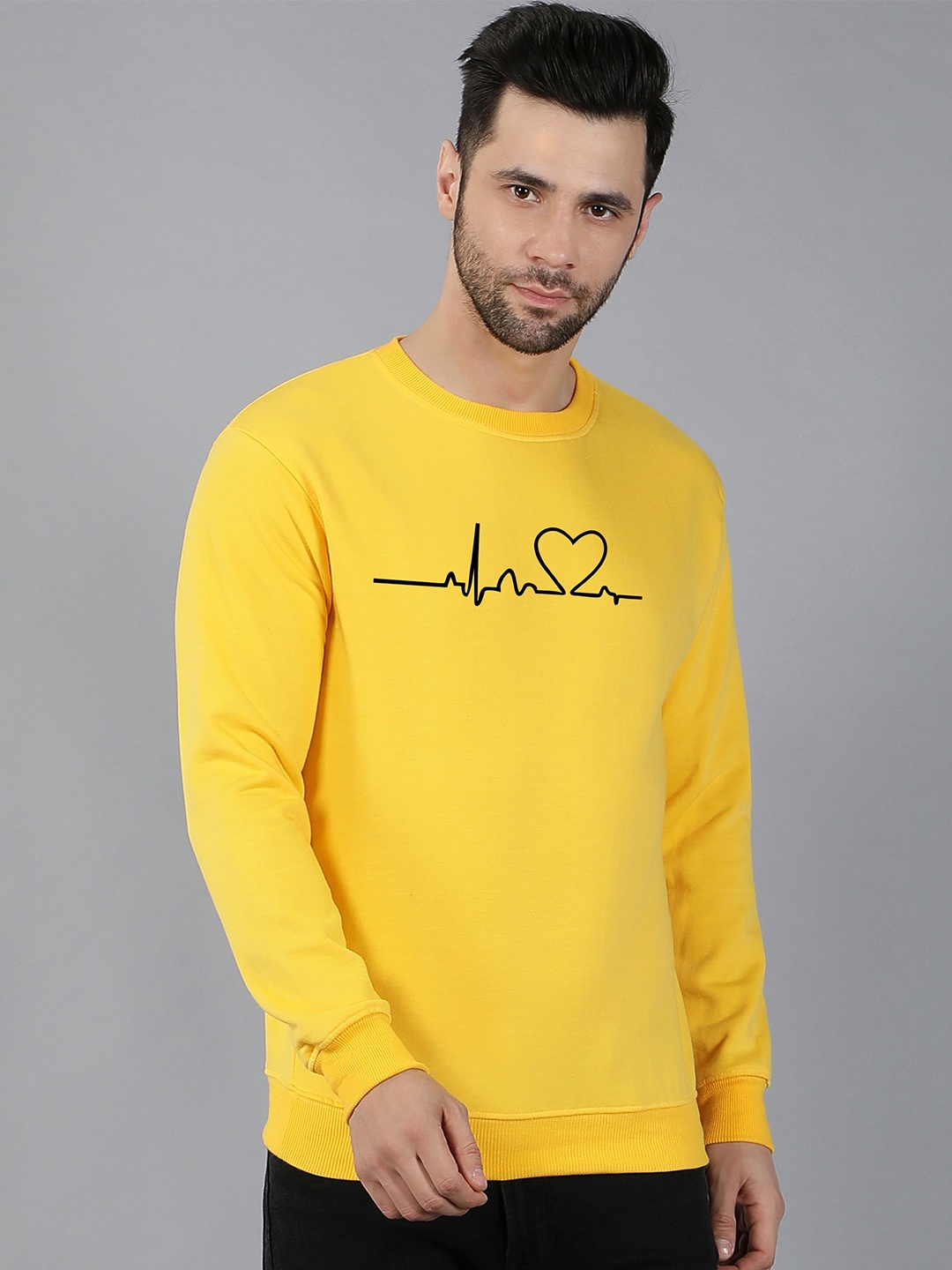 

Fashion And Youth Graphic Printed Fleece Pullover Sweatshirt, Yellow