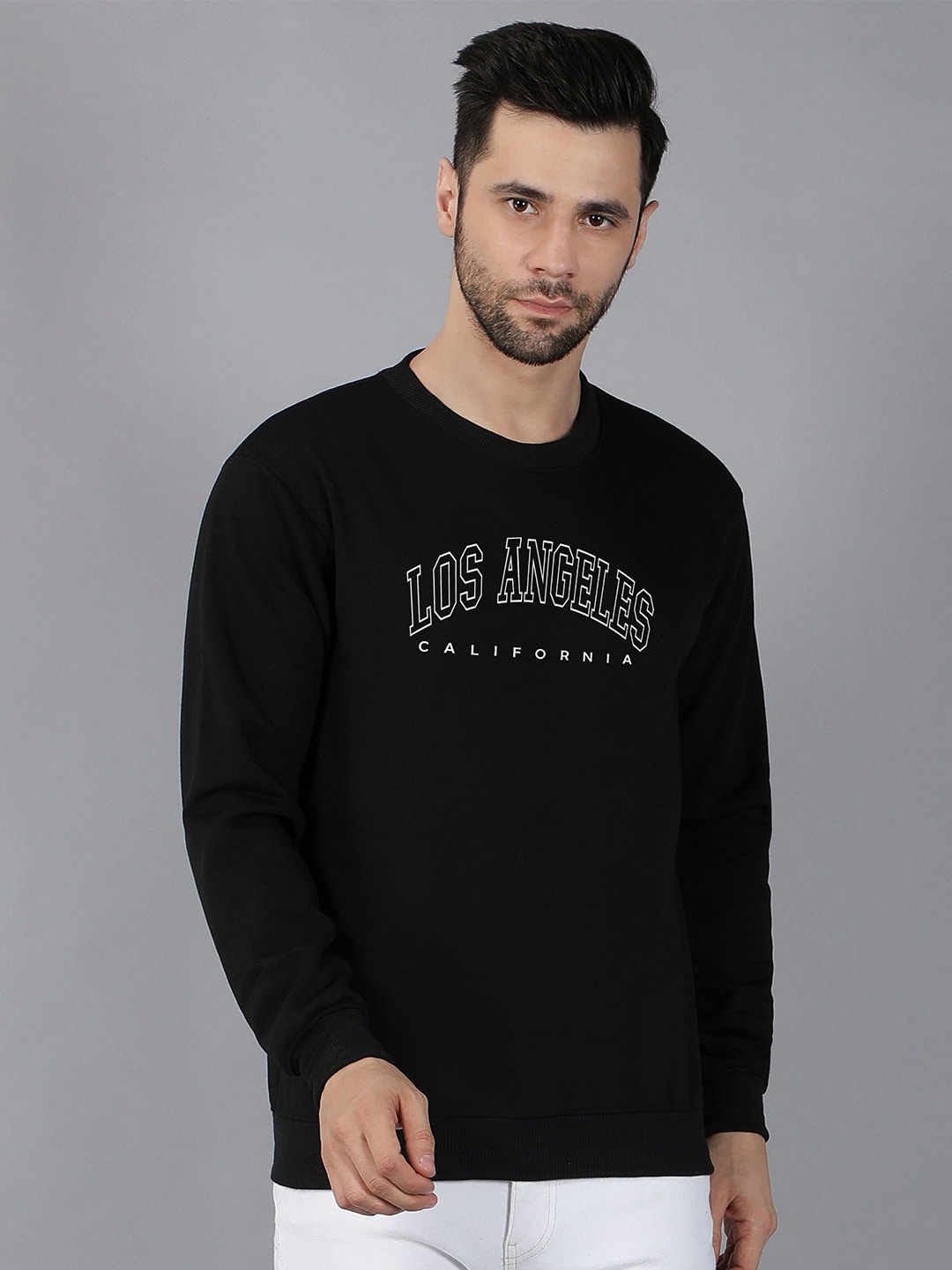 

Fashion And Youth Printed Round Neck Fleece Pullover, Black