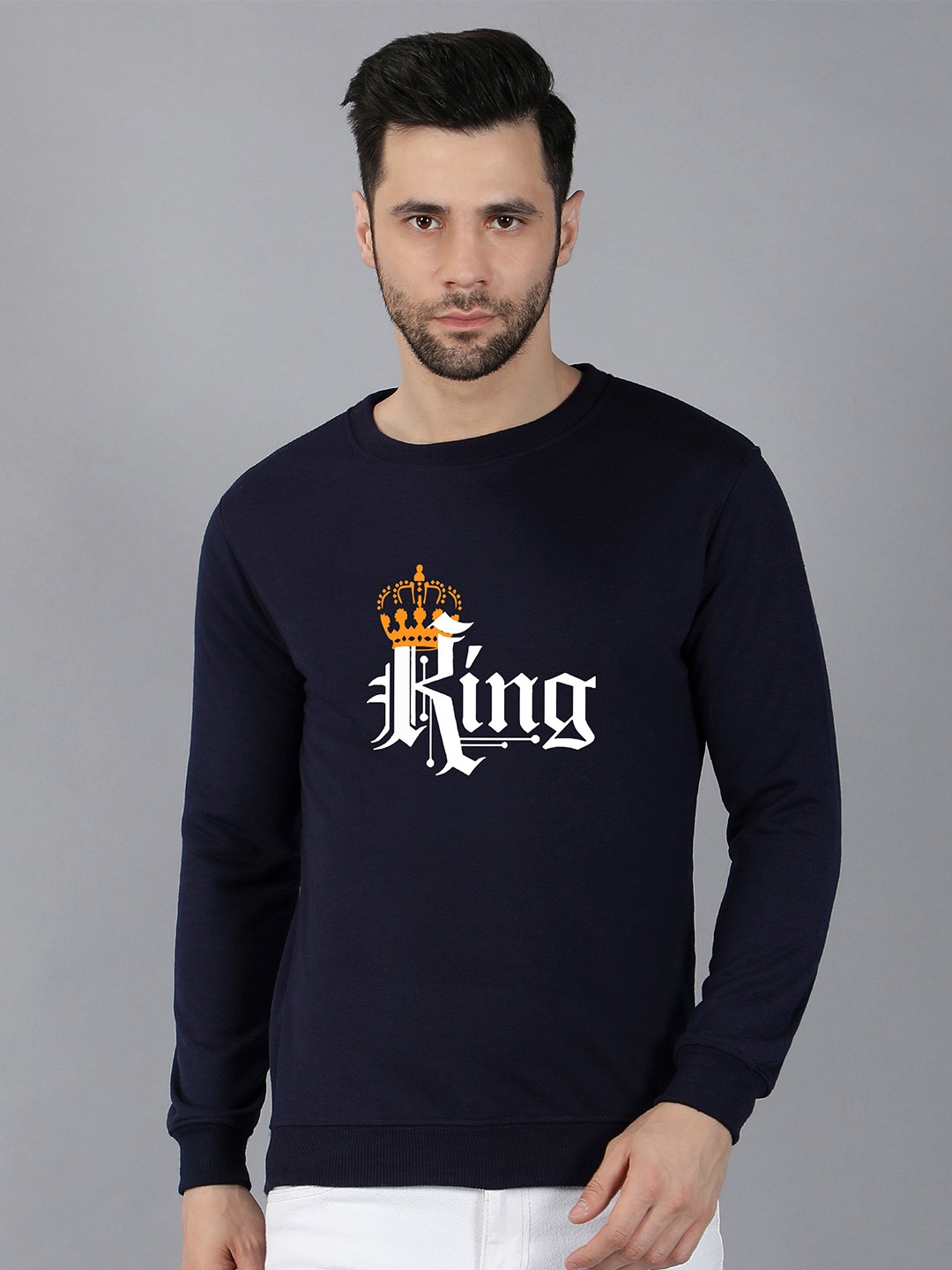 

Fashion And Youth Typography Printed Fleece Pullover Sweatshirt, Navy blue
