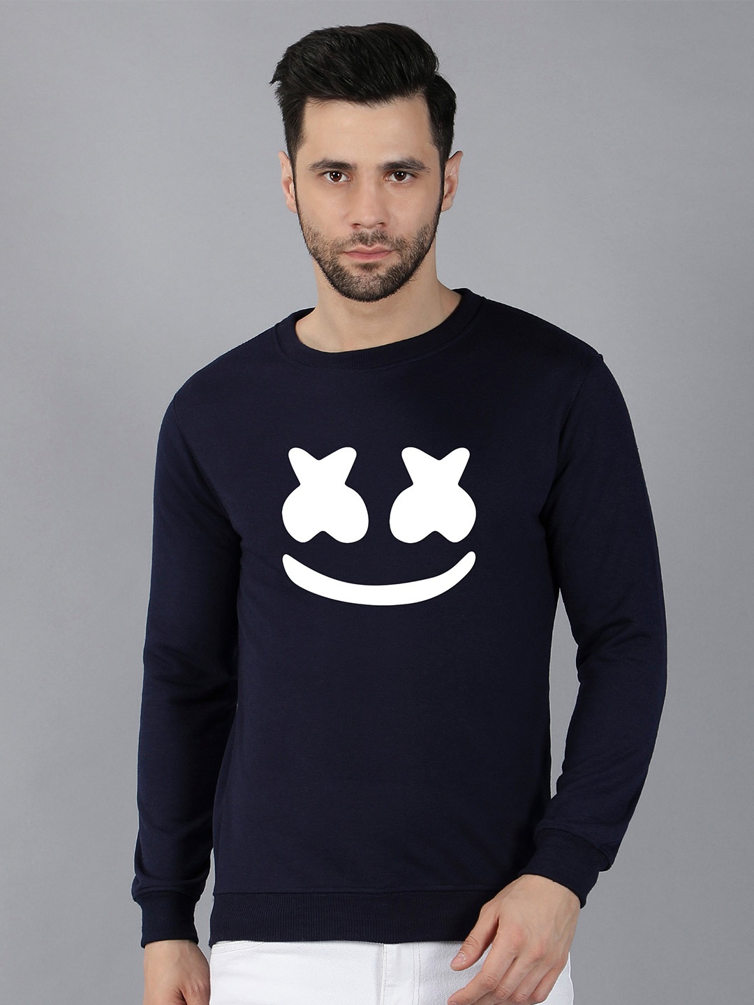 

Fashion And Youth Men Marshmellow Printed Pullover Sweatshirt, Navy blue