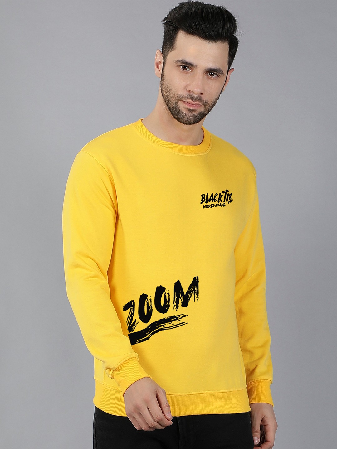 

Fashion And Youth Typography Printed Fleece Pullover Sweatshirt, Yellow