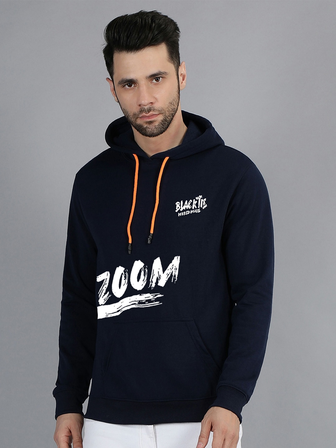 

Fashion And Youth Typography Printed Hooded Fleece Pullover, Navy blue
