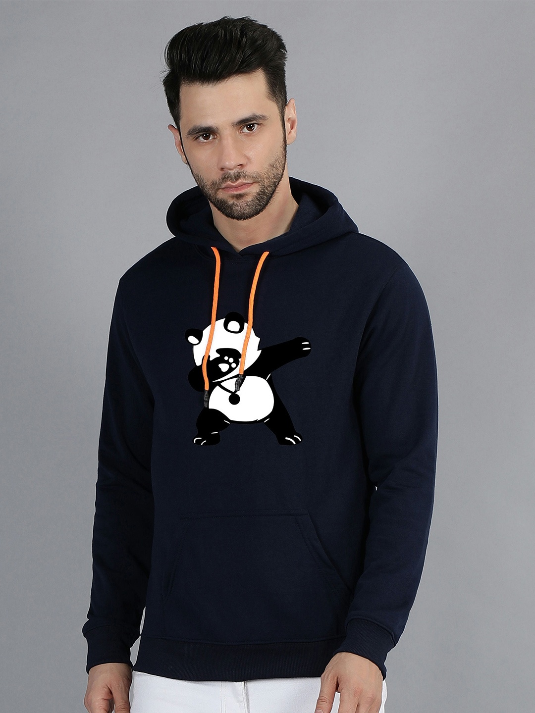 

Fashion And Youth Graphic Printed Hooded Fleece Pullover, Navy blue