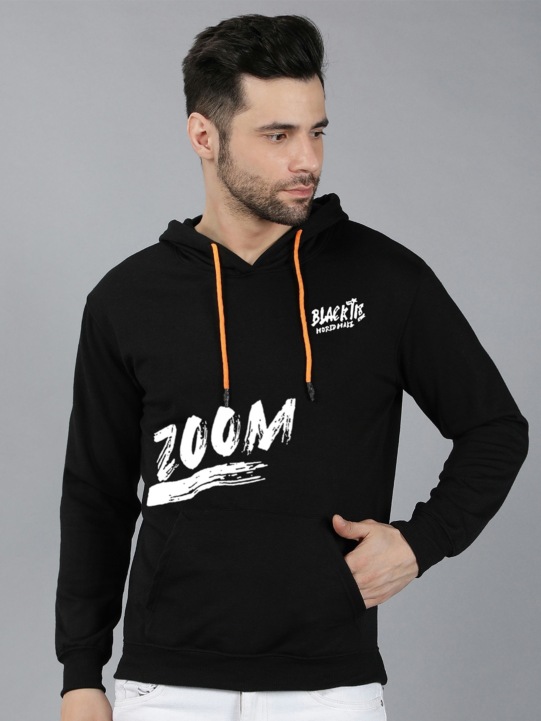 

Fashion And Youth Typographic Printed Hooded Fleece Pullover Sweatshirt, Black