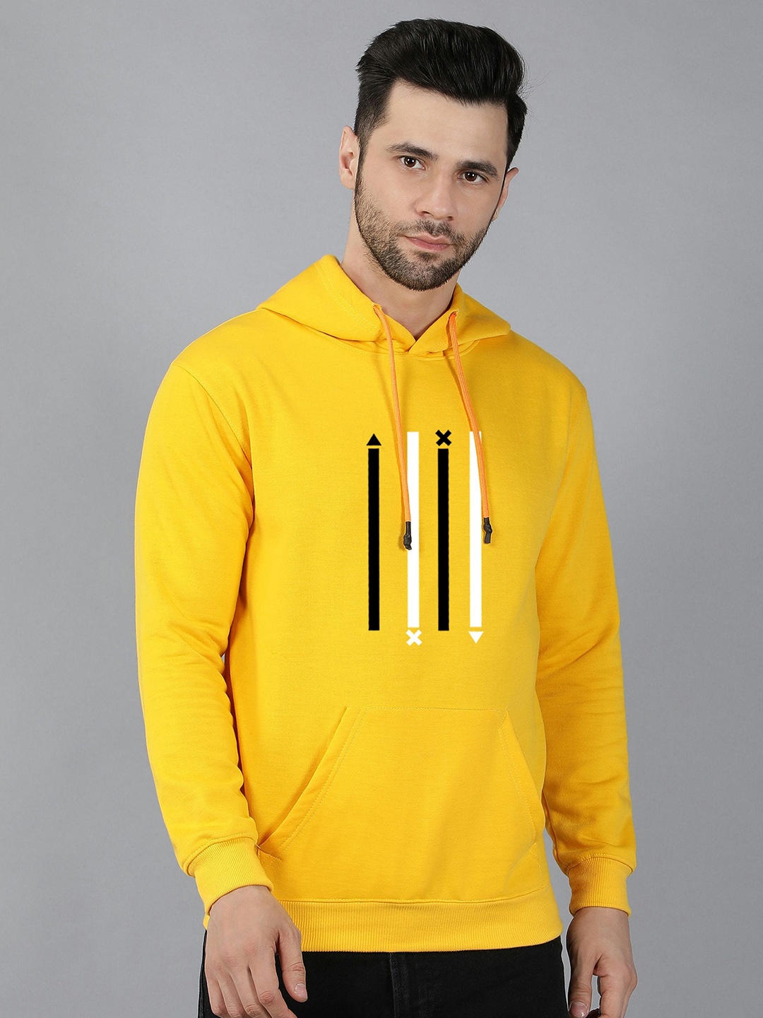 

Fashion And Youth Geometric Printed Hooded Sweatshirt, Yellow