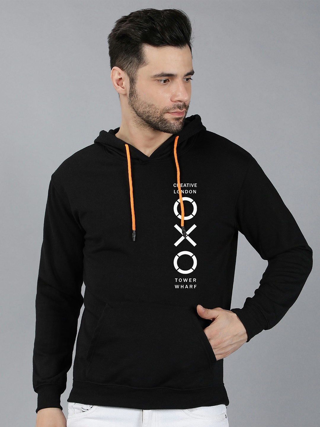 

Fashion And Youth Typography Printed Hooded Fleece Sweatshirt, Black