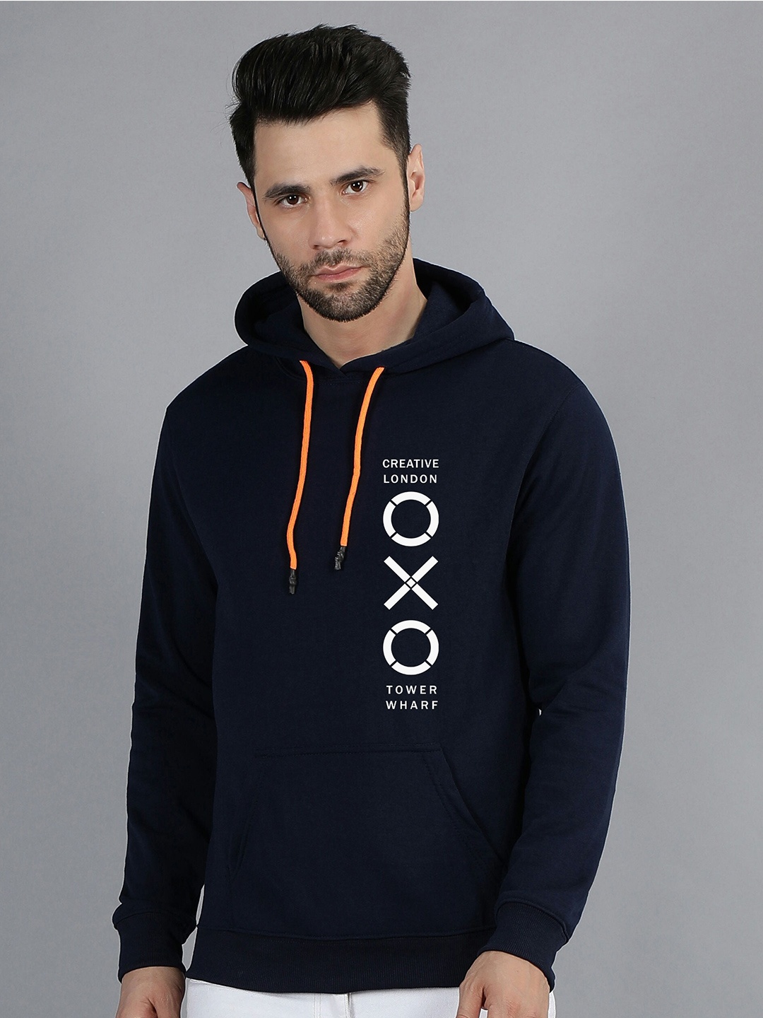 

Fashion And Youth Typography Printed Hooded Sweatshirt, Navy blue