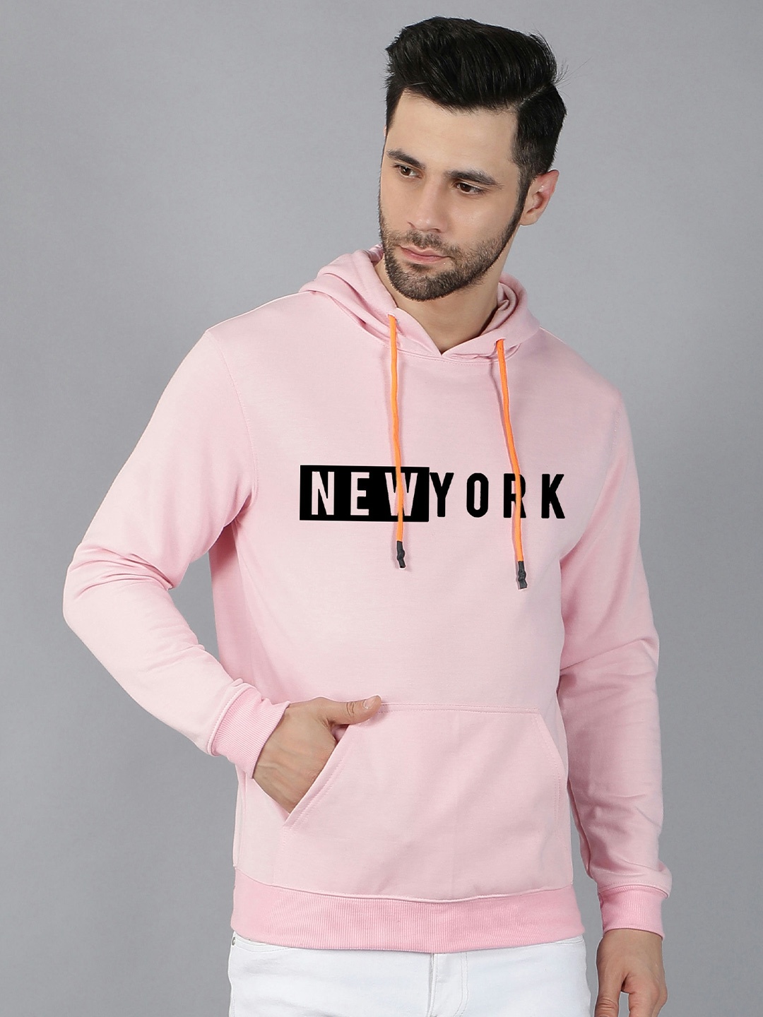 

Fashion And Youth Typography Printed Hooded Long Sleeves Fleece Pullover, Pink