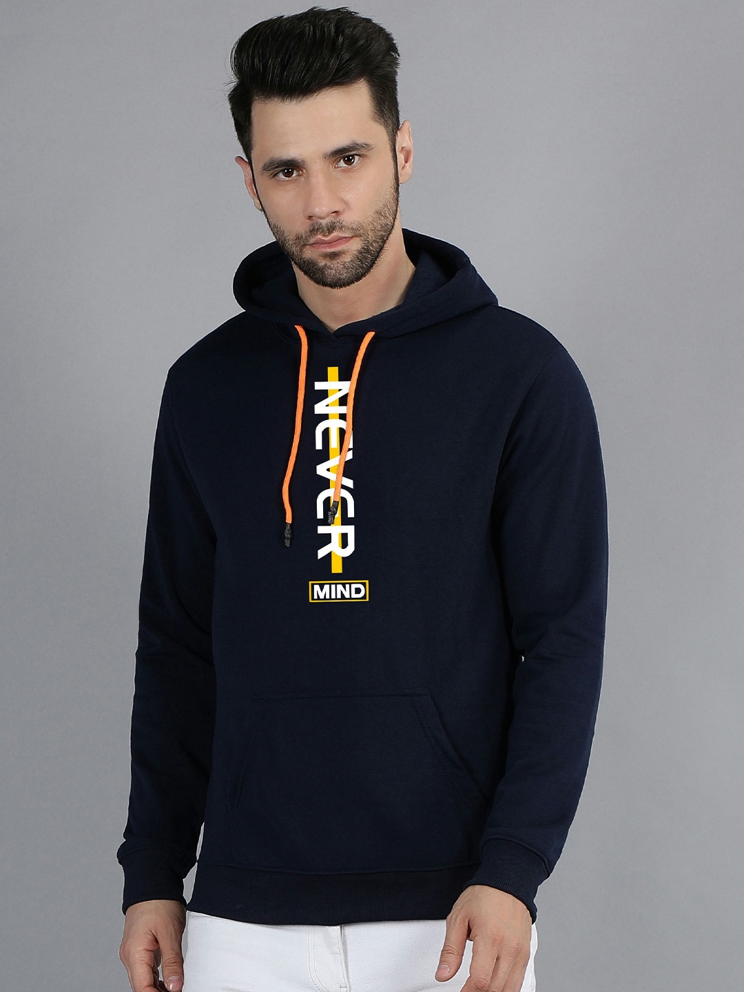 

Fashion And Youth Typographic Printed Hooded Fleece Pullover Sweatshirt, Navy blue