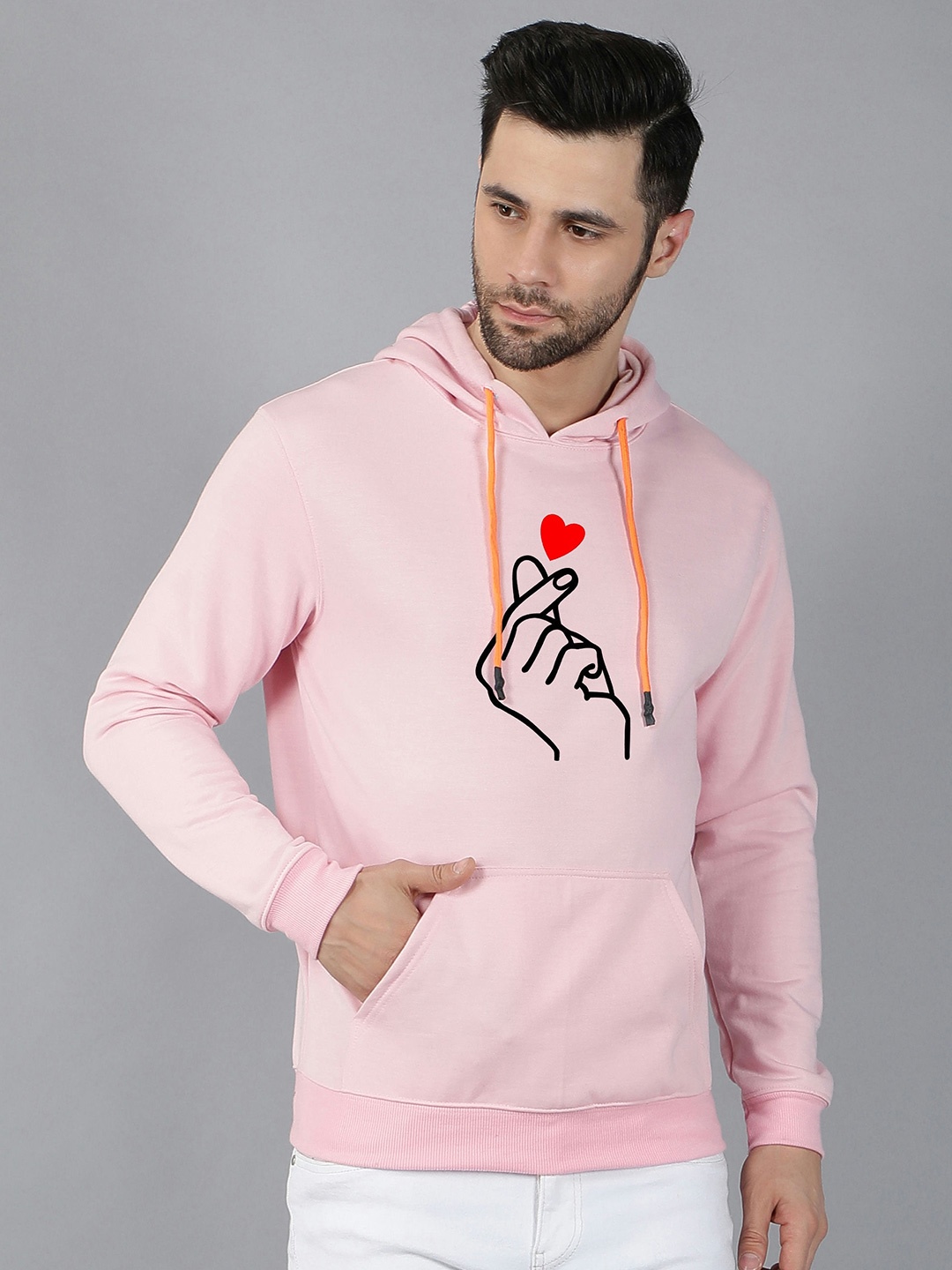 

Fashion And Youth Graphic Printed Hooded Long Sleeves Fleece Pullover, Pink