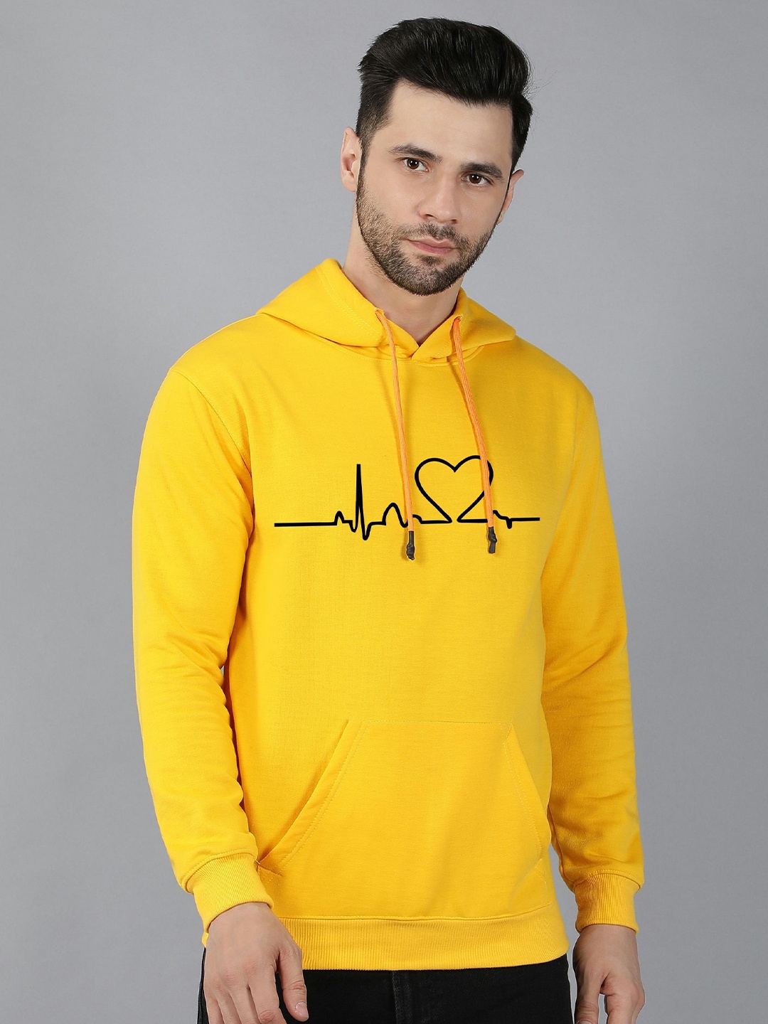 

Fashion And Youth Graphic Printed Hooded Fleece Pullover, Yellow