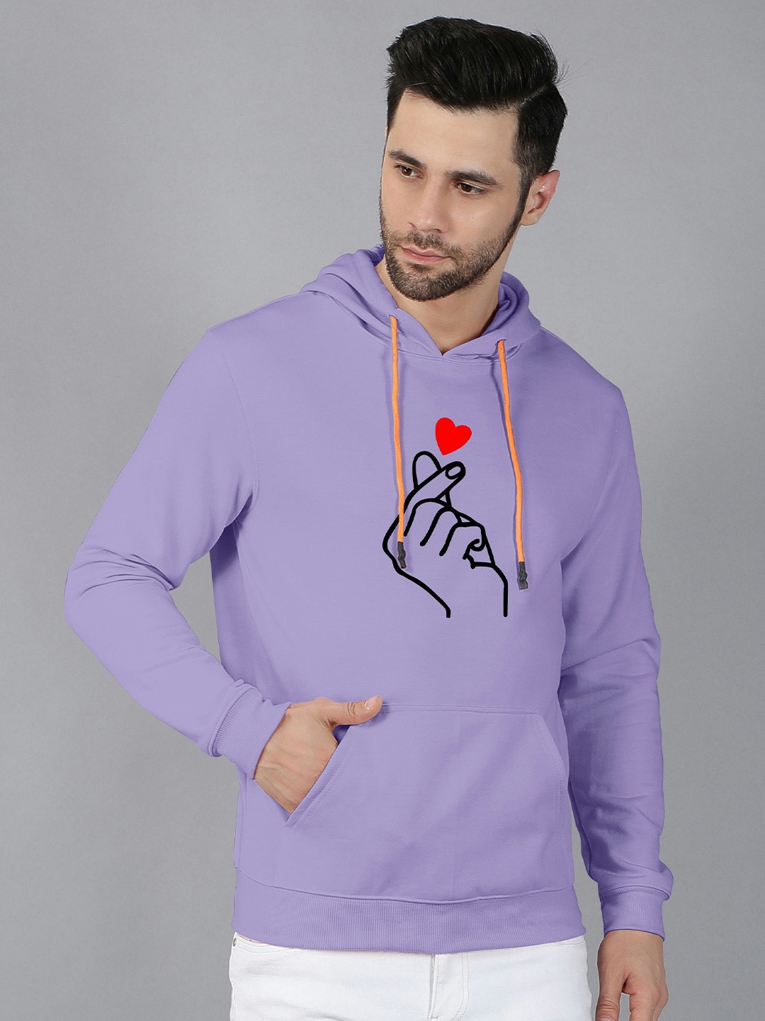 

Fashion And Youth Graphic Printed Hooded Long Sleeves Fleece Pullover, Lavender
