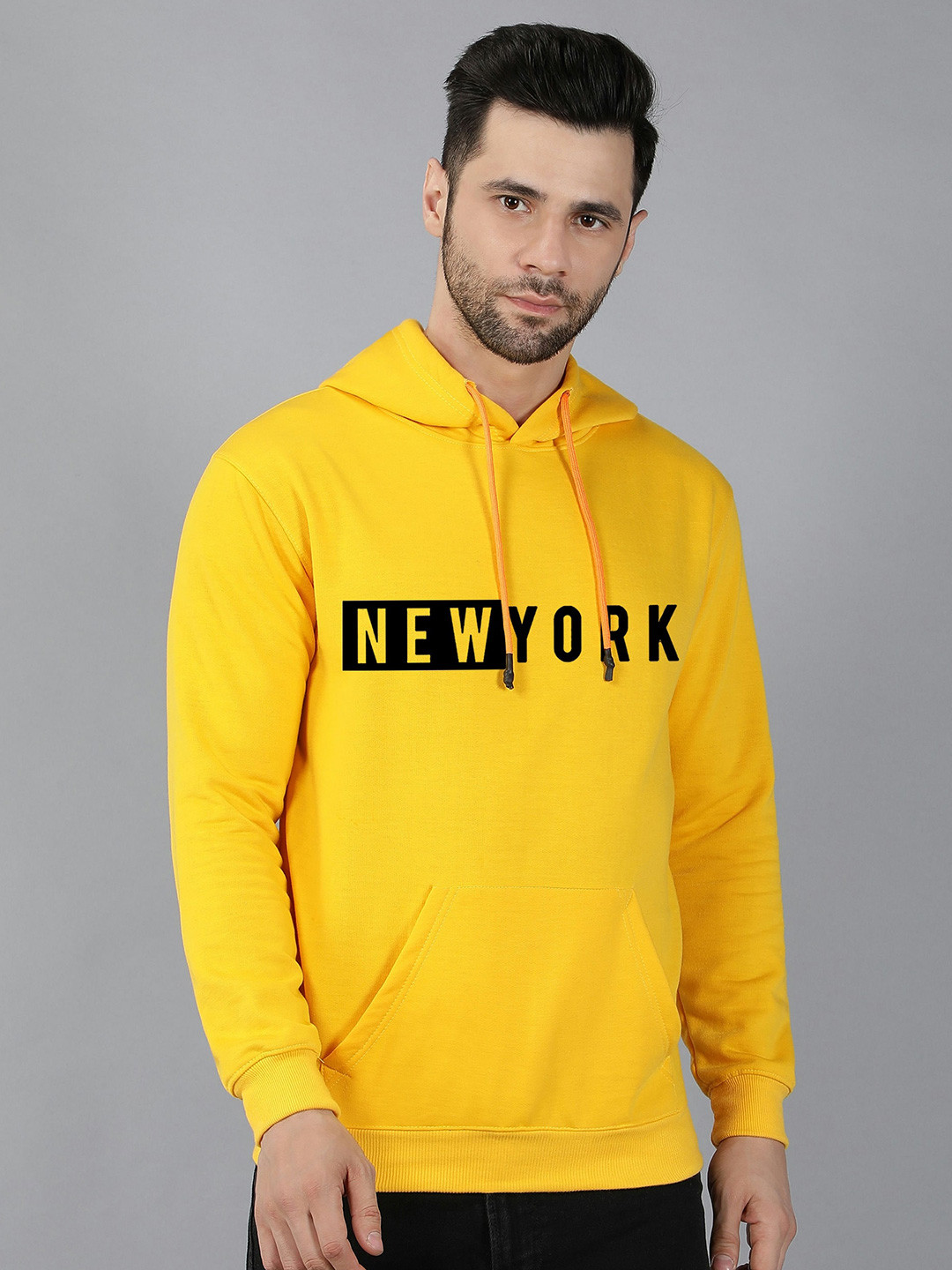 

Fashion And Youth Typography Printed Hooded Long Sleeves Fleece Pullover, Yellow