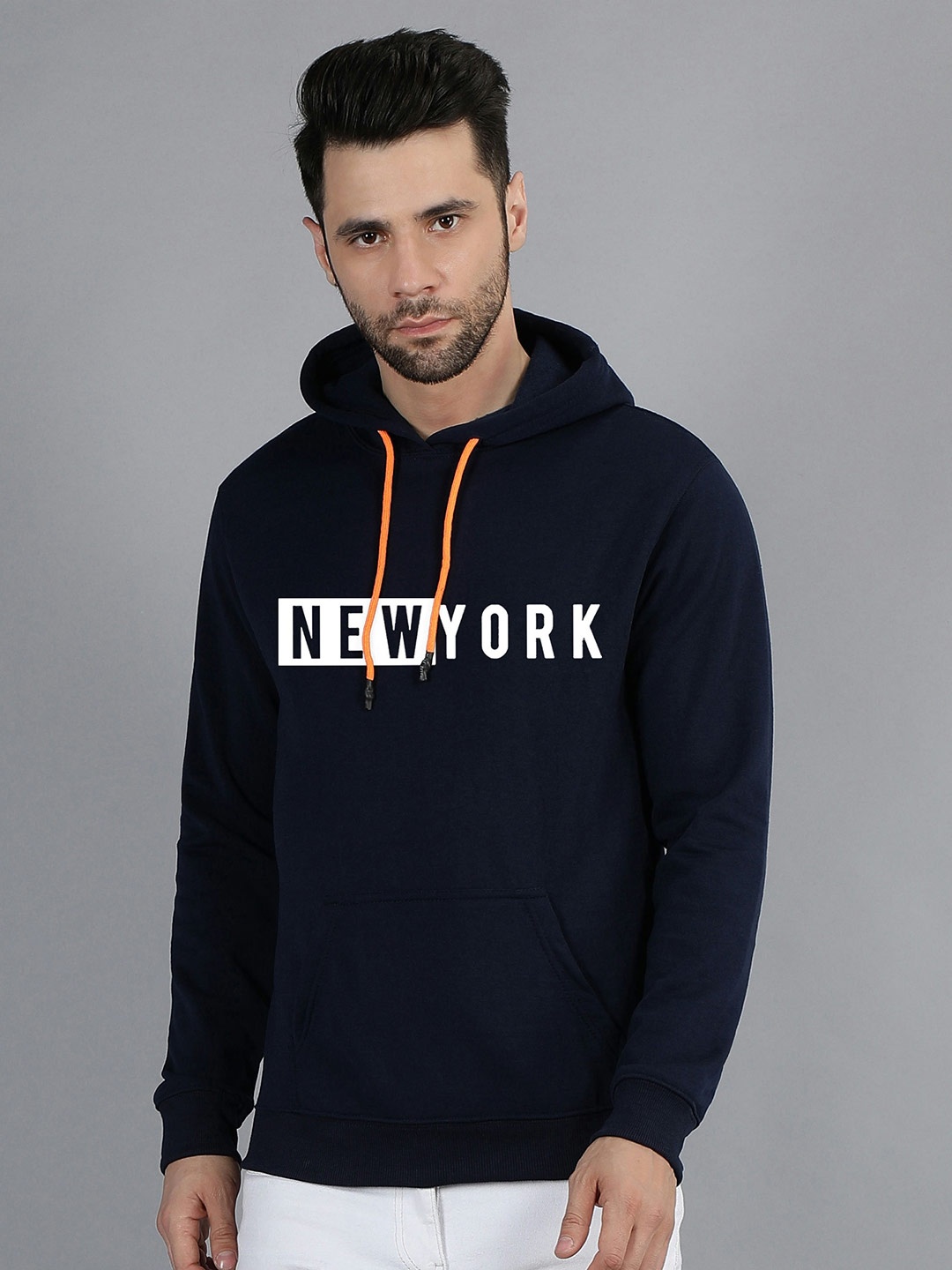 

Fashion And Youth Printed Hooded Fleece Pullover, Navy blue