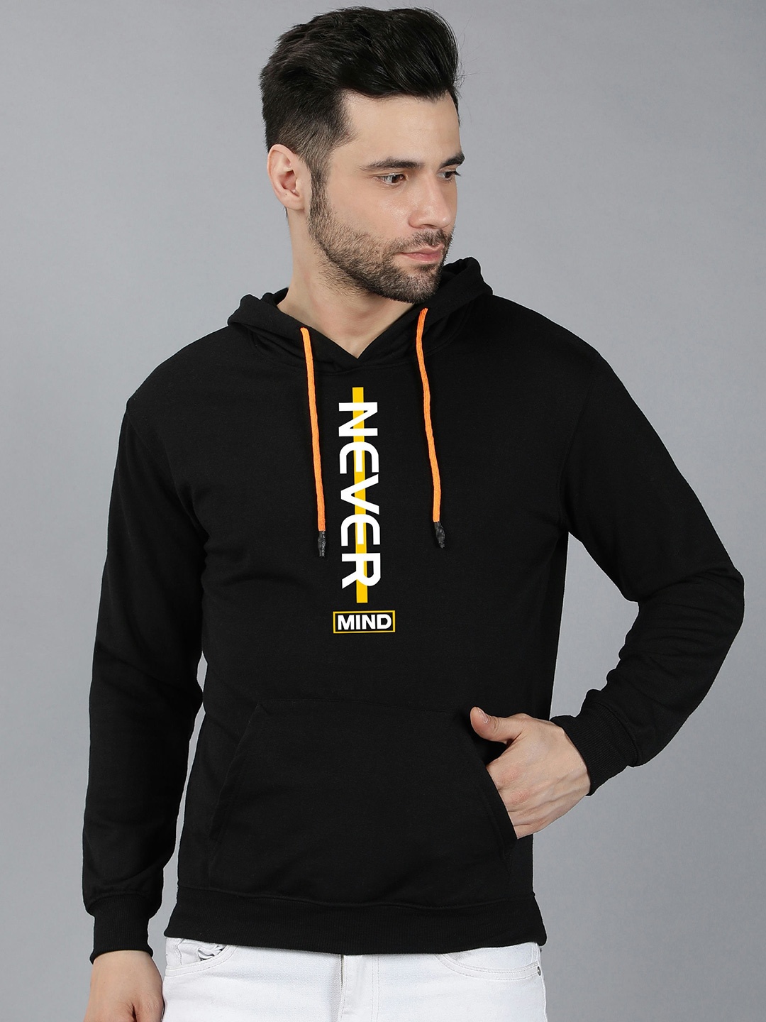

Fashion And Youth Typography Printed Hooded Fleece Pullover Sweatshirt, Black