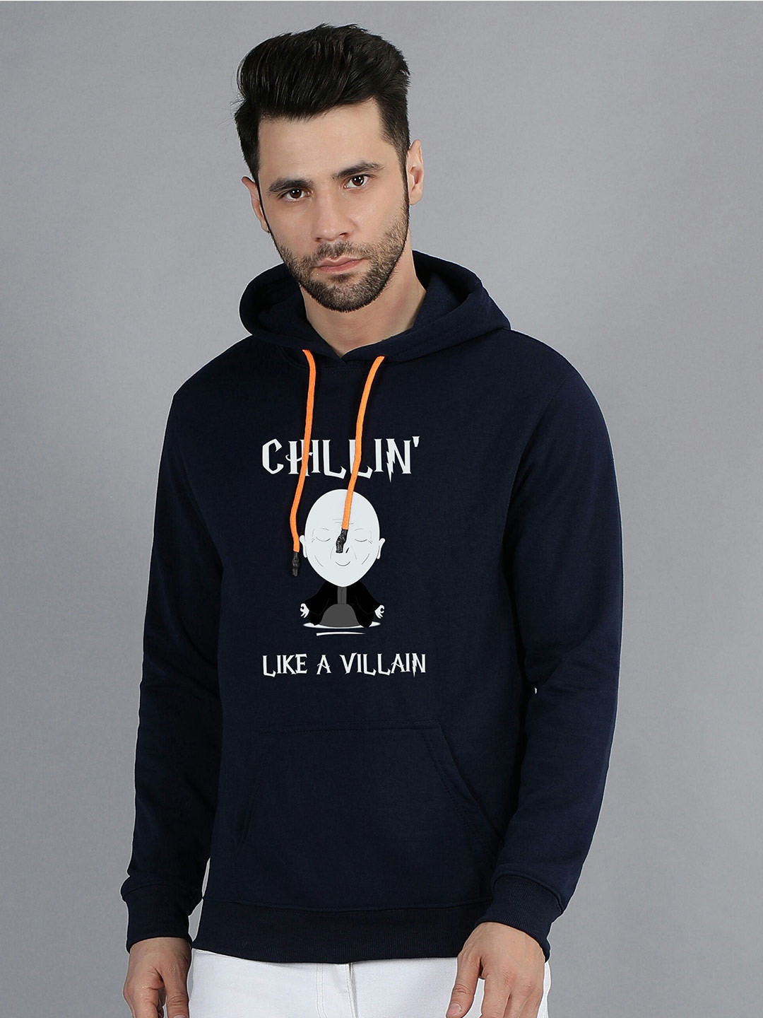

Fashion And Youth Graphic Printed Hooded Fleece Pullover Sweatshirt, Navy blue