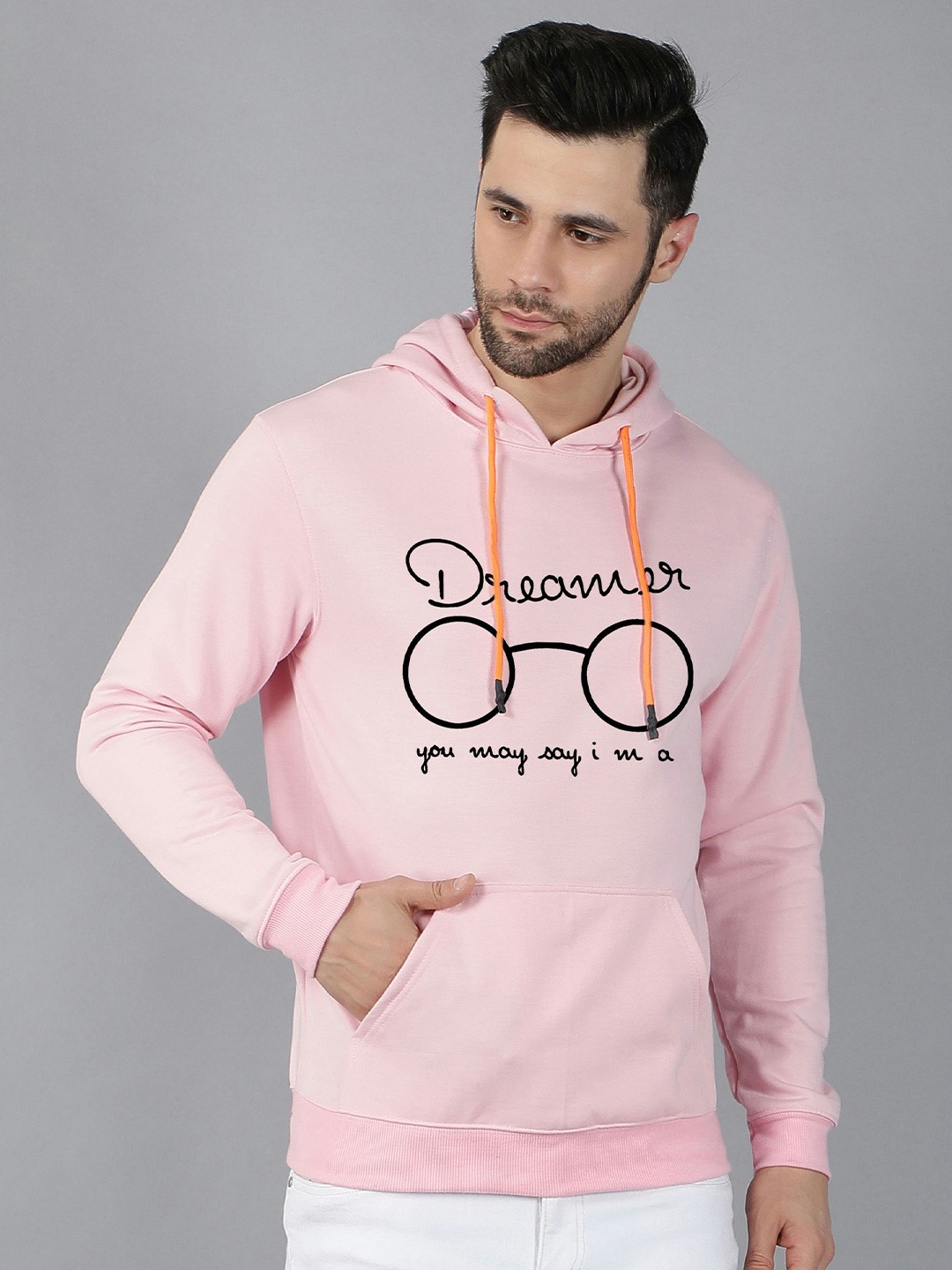 

Fashion And Youth Typography Printed Hooded Long Sleeves Fleece Pullover, Pink