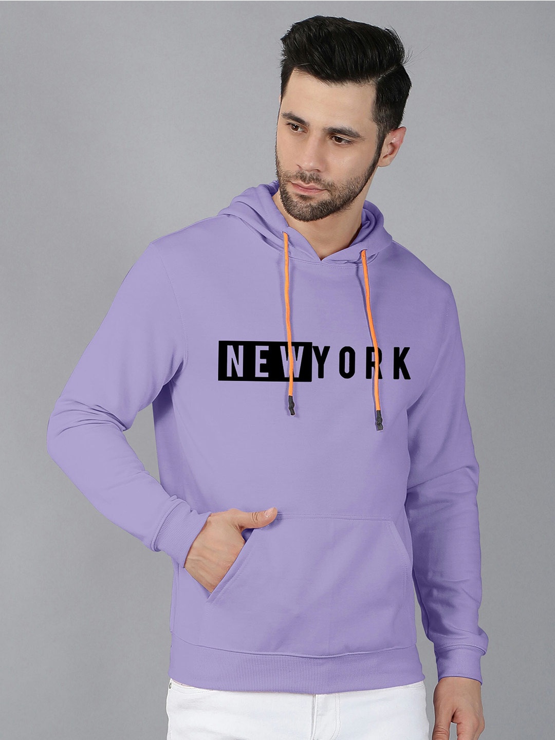

Fashion And Youth Typography Printed Hooded Fleece Pullover, Lavender